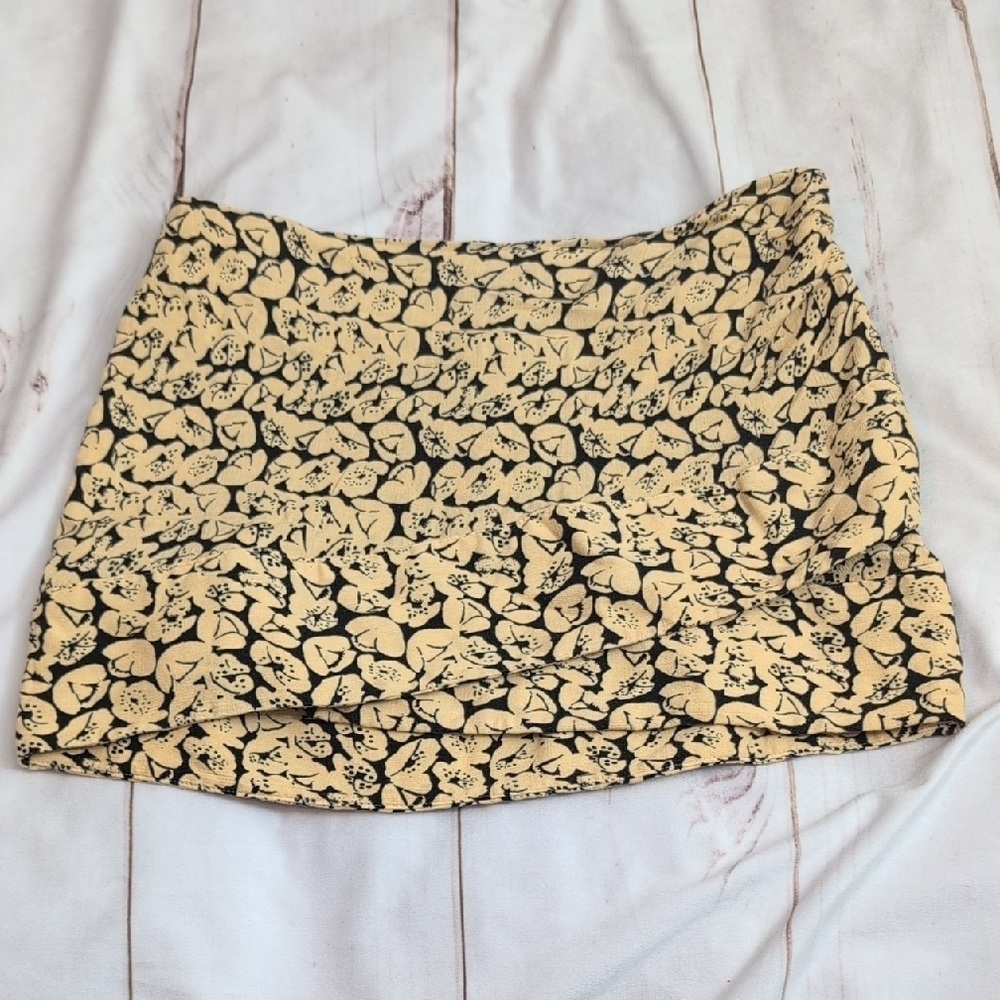 Free People Floral Mini Skirt Womens 10 Cream Black Boho Stretch